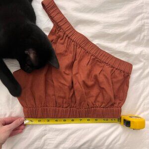 Abercrombie & Fitch One-Shoulder Burnt Orange Cropped Linen Top